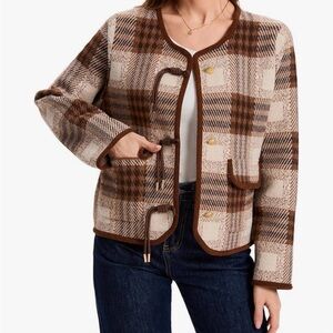 Amazon Brown and Cream Plaid Women's Blazer